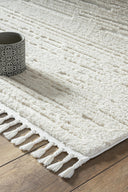 Bilbao - White Swan Saçaklı Çizgi Desenli Krem Halı - Empera